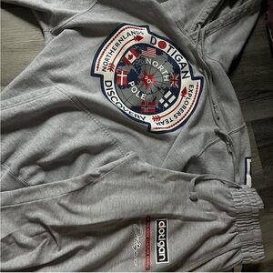 Gray Adidas Hoodie and Sweatpants with Graphic Design